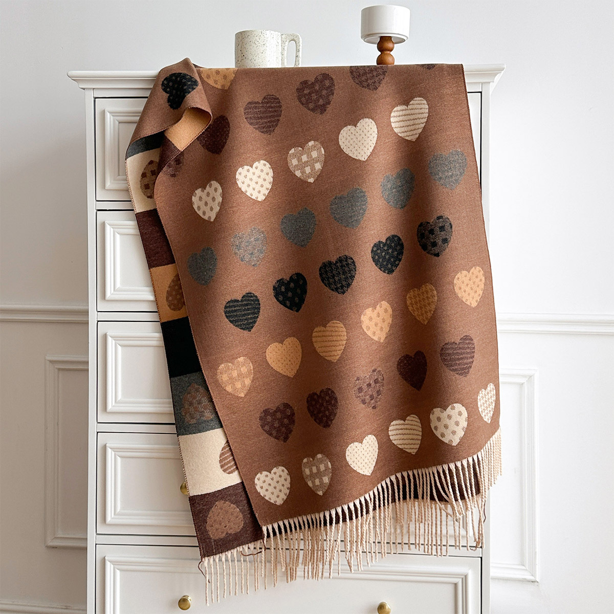 Pashmina Wrap Large - Dames imitatie kasjmier sjaal met franjes,