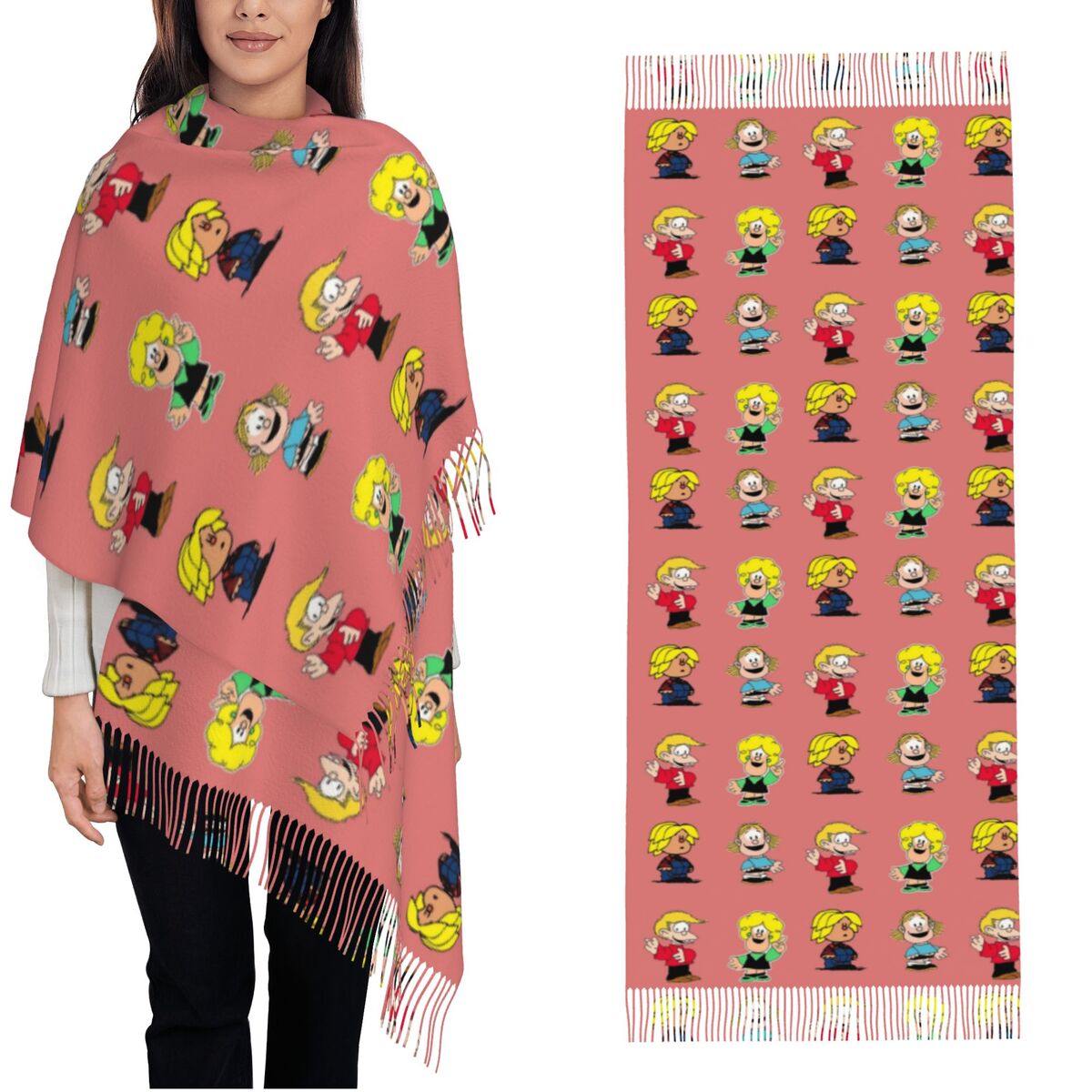 Pashmina Wrap Large - Dames kwastjes sjaal Maufaldas karakters grote